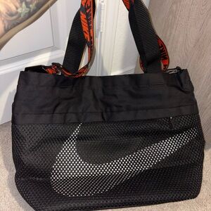 Nike Black Mesh Duffel Tote with Orange Logo Straps
